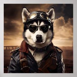 Póster Retrato de cosecha del aviador Husky siberiano WI
