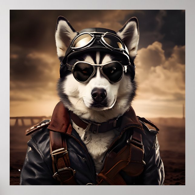Póster Retrato de cosecha del aviador Husky siberiano WI (Frente)