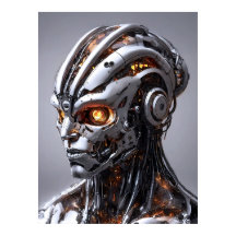 Retrato de Cyborg Chrome Naranja Resplandor Cienci