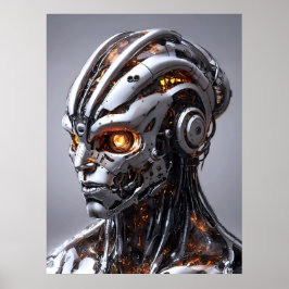 Póster Retrato de Cyborg Chrome Naranja Resplandor Cienci