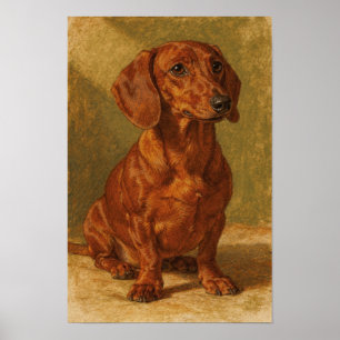 Póster Retrato de Dachshund en Ocre Cálido