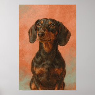 Póster Retrato de Dachshund en Sage y Crema