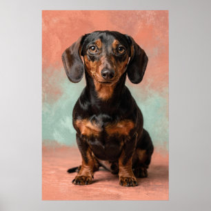 Póster Retrato de Dachshund en tonos cálidos de tierra