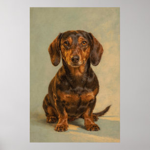 Póster Retrato de Dachshund negro y marrón sobre cálido s