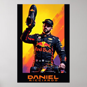 Póster retrato de Daniel Ricciardo con coche de fórmula u