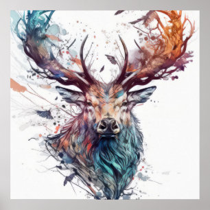 Póster Retrato de Deer Stag Pintura de animales salvajes 