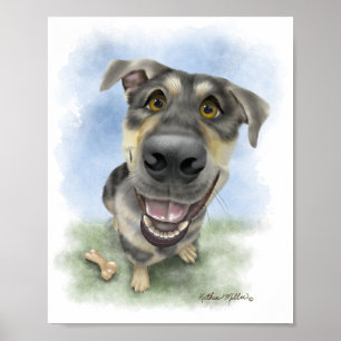 Póster Retrato de dibujos animados de perro feliz