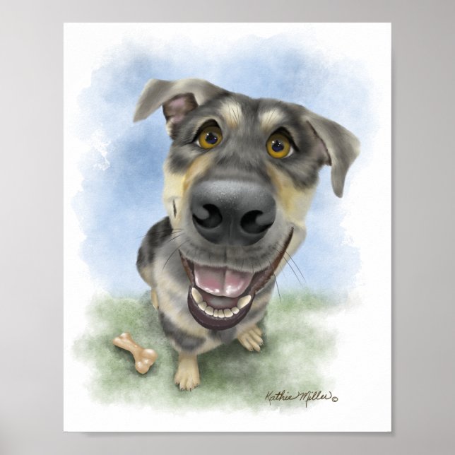 Póster Retrato de dibujos animados de perro feliz (Frente)