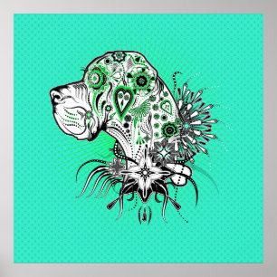 Póster Retrato de Doggen Verde