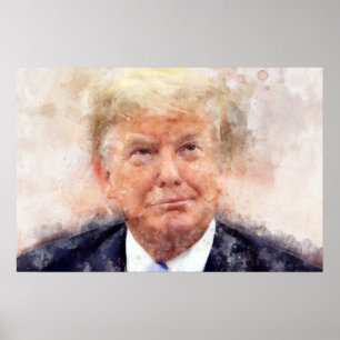 Póster retrato de Donald Trump sonriendo acuarela