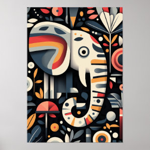 Póster Retrato de elefante geométrico