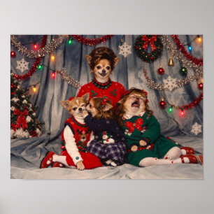 Póster Retrato de familia caótica retro de Chihuahua en N