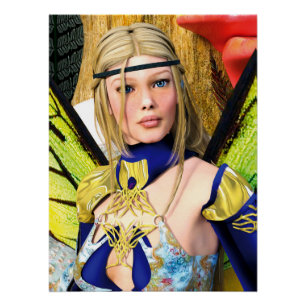 Póster Retrato de Fantasía de Mariposa Hada Elegante