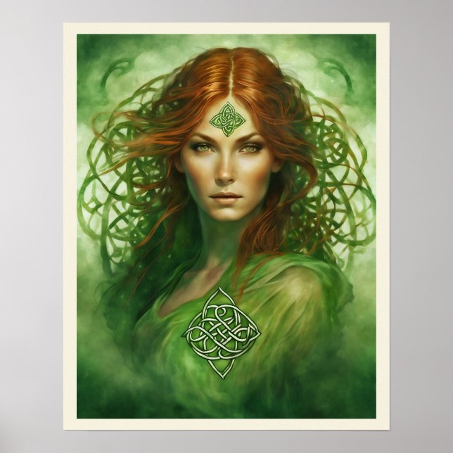 Póster Retrato de fantasía de nudo celta de ojos verdes d (Frente)