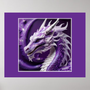 Póster Retrato De Fantasía De Un Dragón Púrpura Y Blanco