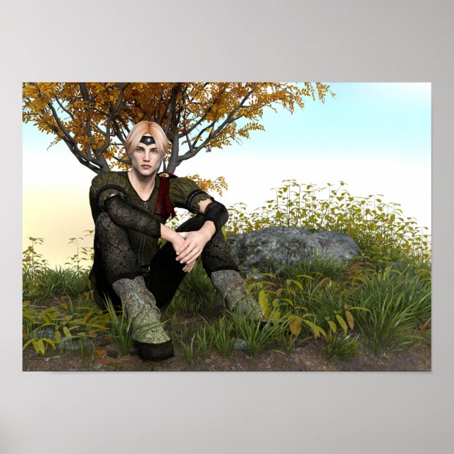 Póster Retrato de fantasía del príncipe del bosque mediev (Frente)