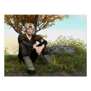 Póster Retrato de fantasía del príncipe del bosque mediev