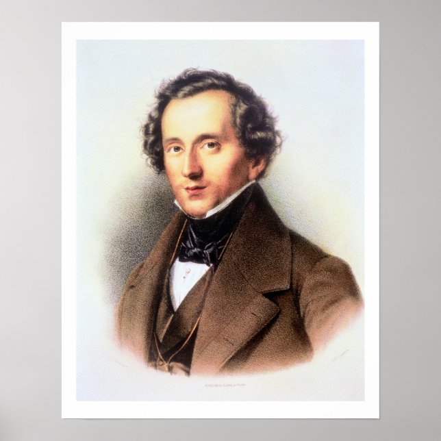 Póster Retrato de Felix Mendelssohn (1809-47) (litho) (Frente)