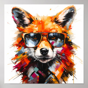 Póster Retrato de gafas de sol de zorro animal abstracto