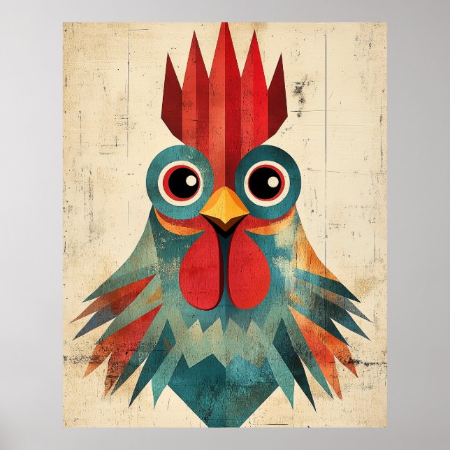 Póster Retrato de gallo geométrico (Frente)