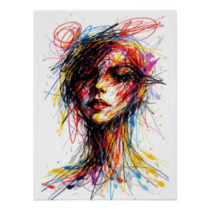 Póster Retrato de garabato ardiente torbellino emocional