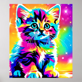Póster Retrato de Gatito Arcoiris