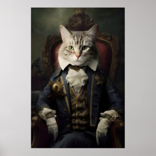 Póster Retrato de gato aristocrático, divertida pared ren