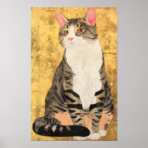 Póster Retrato de gato blanco gris vintage