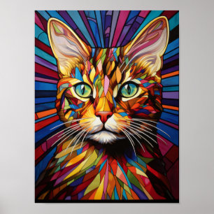 Póster Retrato de Gato Colorido Psicodélico Vidrio Teñido