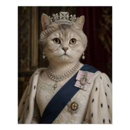 Póster Retrato de gato de la reina Isabel II | Arte felin