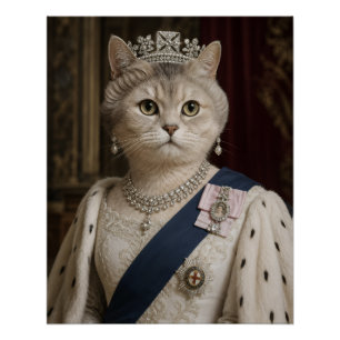 Póster Retrato de gato de la reina Isabel II Arte felin