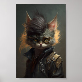 Póster Retrato de gato de rock de punk, gato gracioso, re