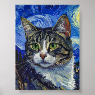 Póster Retrato de gato de Vincent Van Gogh Noche estrella