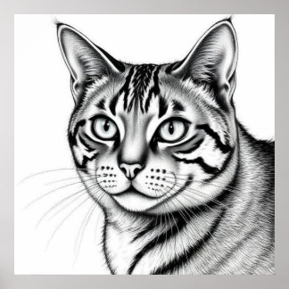 Póster Retrato de gato en blanco y negro estilo artístico