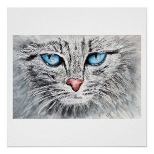 Póster Retrato de gato hipnotizador de ojos azules