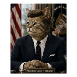 Póster Retrato de gato JFK | Arte divertido de gato presi