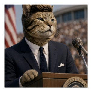 Póster Retrato de gato JFK Arte divertido de gato presi