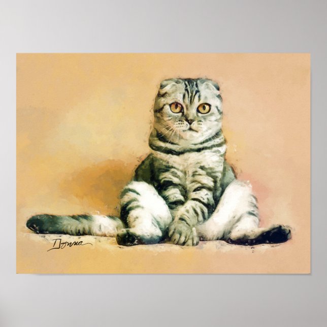 Póster Retrato de gato Scottish Fold sentado (Frente)