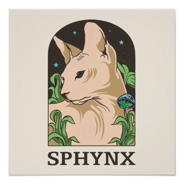 Póster Retrato de gato Sphynx dibujado a mano (Anverso)