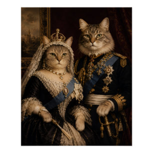 Póster Retrato de Gatos de la Reina Victoria y el Príncip