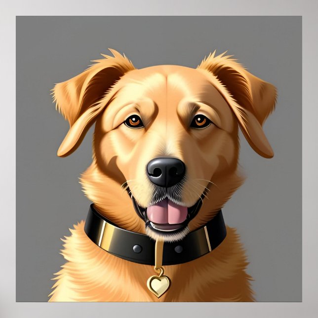Póster Retrato de Golden Retriever con collar negro (Frente)