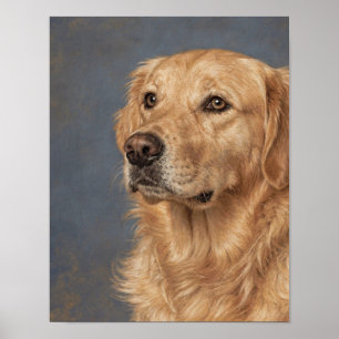 Póster Retrato de Golden Retriever en azul gris y cálido