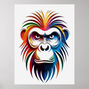 Póster Retrato de Gorila con Capas Vibrantes