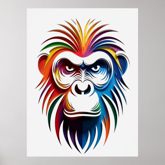 Póster Retrato de Gorila con Capas Vibrantes (Frente)