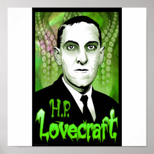Póster Retrato de H.P. Lovecraft (verde)
