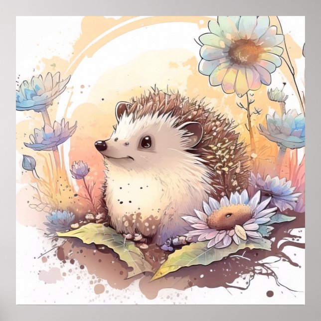 Póster Retrato de Hedgehog Pintura de animales salvajes a (Frente)