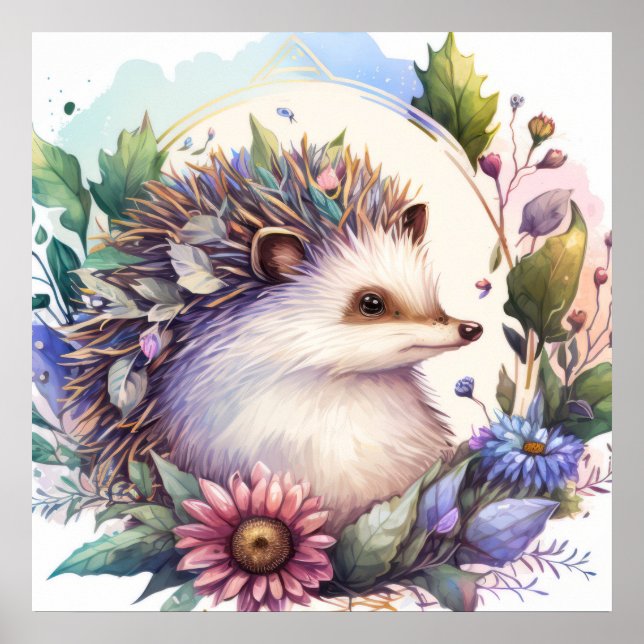 Póster Retrato de Hedgehog Pintura de animales salvajes a (Frente)
