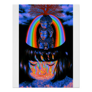 Póster Retrato de humo de arcoíris triple Buda