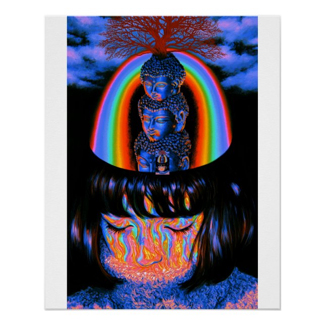 Póster Retrato de humo de arcoíris triple Buda (Anverso)
