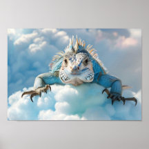 Retrato De Iguana Cuta En Nube Fluffy Con Cielo Az